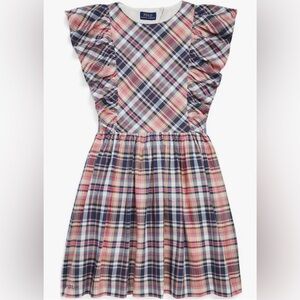 Ralph Lauren Girl's Plaid Ruffled Cotton Dress -
Size 8 in Pink/Navy Multi
